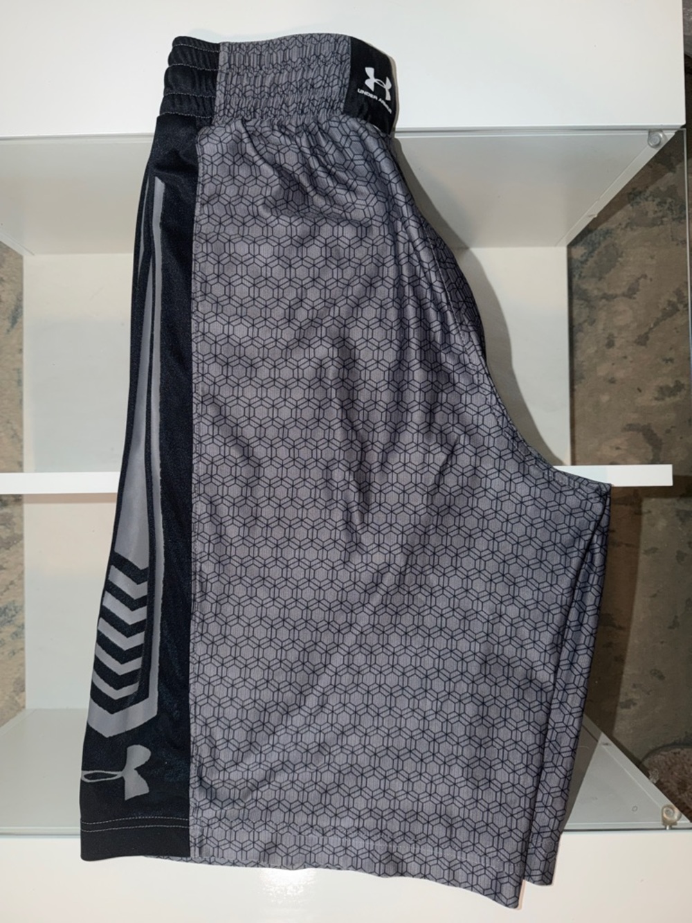 Under Armour Black and Gray Hex Pattern Athletic Shorts